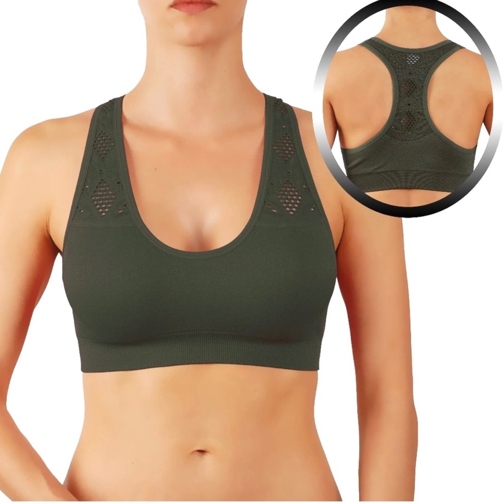 Sports Bra High Impact Racerback Padded Push Up Laser Cut